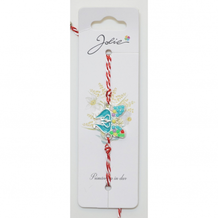 Sub 99 Lei - Bratara cu Snur Alb- Rosu Fluture Pietre si Email