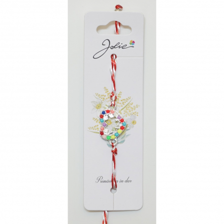 Sub 99 Lei - Bratara cu Snur Alb- Rosu Inima Pietre