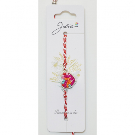 Sub 99 Lei - Bratara cu Snur Alb- Rosu Inimioara