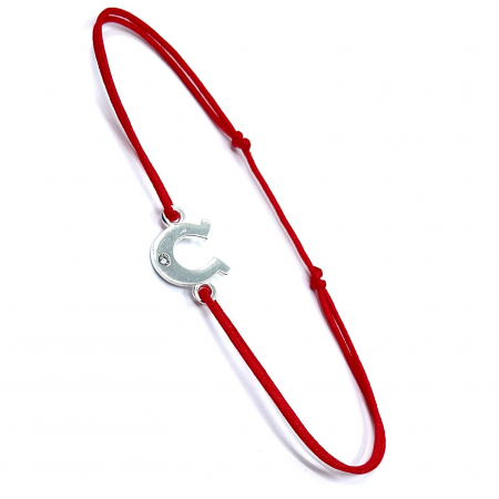 Bijuterii argint - Bratara cu Snur Rosu, Argint 925, Potcoava, Jolie Silver, 0.6 g, 10x15 mm