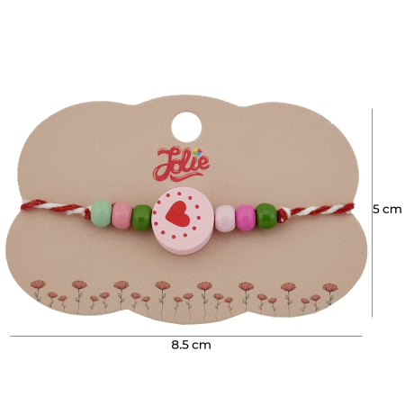 Bratara Martisor pentru Copii, Jolie, Pandativ Rotund Inima, cu Margele Multicolore, Snur Alb/Rosu, Roz deschis [1]