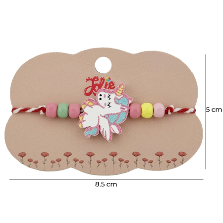 Bratara Martisor pentru Copii, Jolie, Pandativ Unicorn, cu Margele Multicolore, Snur Alb/Rosu, Alb/Roz [1]