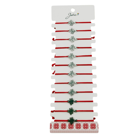Sub 99 Lei - Bratara Martisor pentru Dama, Jolie, Model Copacul Vietii, Set 12 bucati, Pandativ Argintiu din Inox cu Snur Rosu Ajustabil
