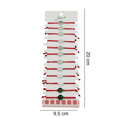 Bratara Martisor pentru Dama, Jolie, Model Smile, Set 12 bucati, Pandativ Argintiu din Inox cu Snur Rosu Ajustabil [1]