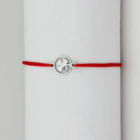 Bratara Martisor pentru Dama, Jolie, Model Trifoi cu Inima, Set 12 bucati, Pandativ Argintiu din Inox cu Snur Rosu Ajustabil [2]
