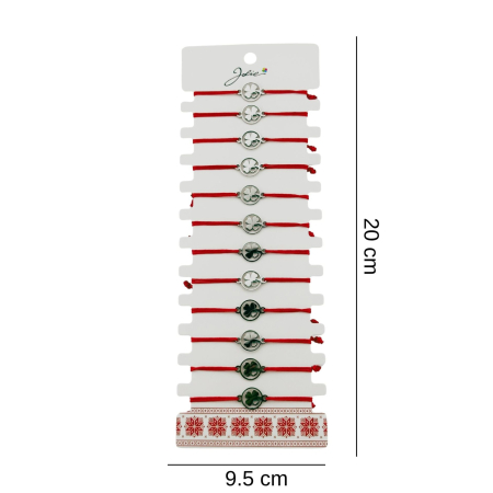 Bratara Martisor pentru Dama, Jolie, Model Trifoi cu Inima, Set 12 bucati, Pandativ Argintiu din Inox cu Snur Rosu Ajustabil [1]