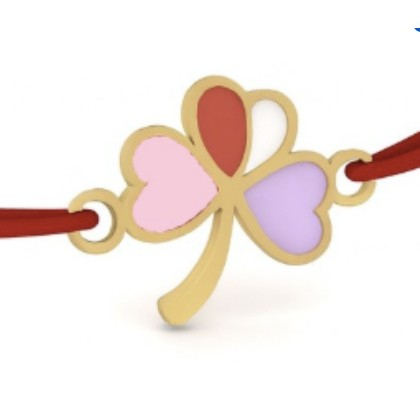 Bratara Placata cu Aur 24k - Bratara Placata cu Aur 24k Copii, Jolie, Model Trifoi cu Patru Foi, cu Snur Rosu, 3.5 x 9.5, Multicolor 
