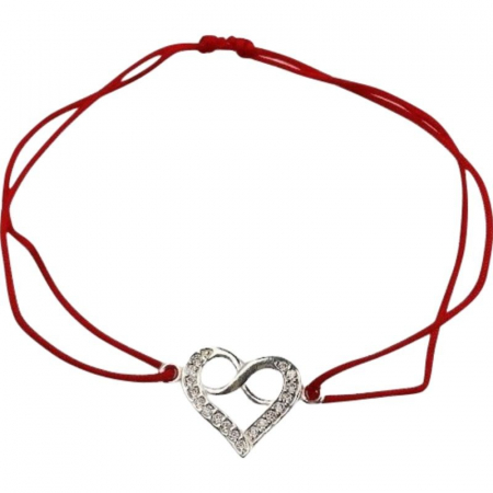 Sub 99 Lei - Bratara Snur Reglabil, Argint 925, Infinit In Inima Cu Zirconii, Jolie Silver, 1 g, 2 cm x 1.5 cm