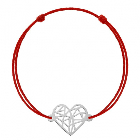 Bratari cu snur - Bratara Snur Reglabil, Argint 925, Inima Brodata, Jolie Silver, 0.6 g, 1.3 cm x 1.3 cm
