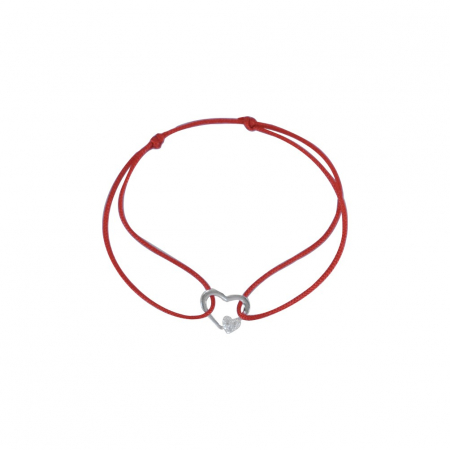 Bratari cu snur - Bratara Snur Reglabil, Argint 925, Inima Cu Inimioara Minizirconii, Jolie Silver, 0.5 g, 1 cm x 1 cm