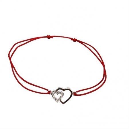 Bratara Snur Reglabil, Argint 925, Inimi Alaturate Cu Pietre, Jolie Silver, 0.6 g, 2 cm x 1 cm [1]