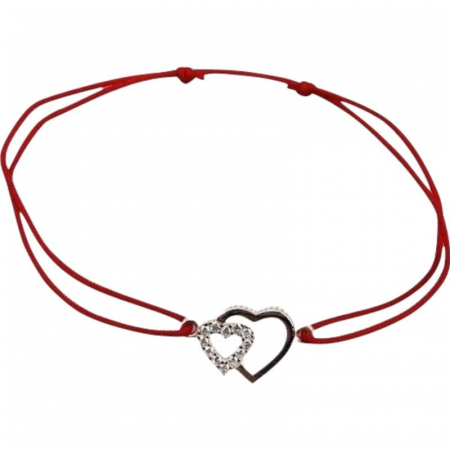 Sub 99 Lei - Bratara Snur Reglabil, Argint 925, Inimi Alaturate Cu Pietre, Jolie Silver, 0.6 g, 2 cm x 1 cm