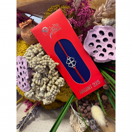 Bratara Snur Reglabil Rosu, Argint 925, Trifoi, Jolie Silver, 0.7 g, 15x10 mm [2]