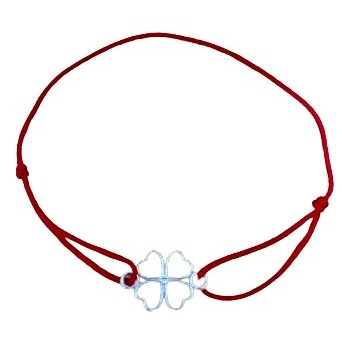 Sub 99 Lei - Bratara Snur Reglabil Rosu, Argint 925, Trifoi, Jolie Silver, 0.7 g, 15x10 mm