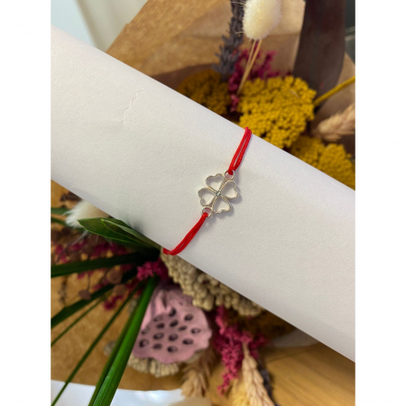 Bratara Snur Reglabil Rosu, Argint 925, Trifoi, Jolie Silver, 0.7 g, 15x10 mm [3]