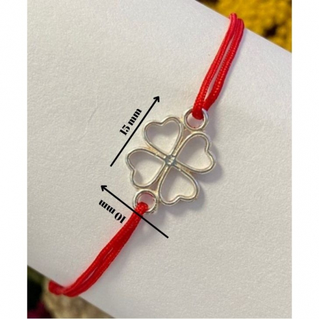 Bratara Snur Reglabil Rosu, Argint 925, Trifoi, Jolie Silver, 0.7 g, 15x10 mm [5]