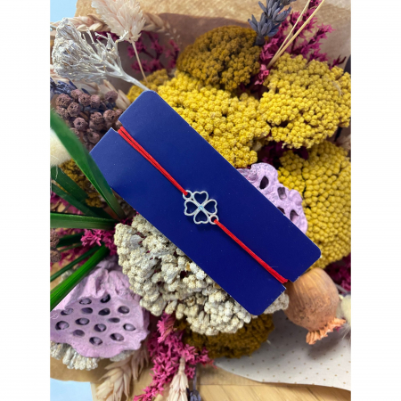 Bratara Snur Reglabil Rosu, Argint 925, Trifoi, Jolie Silver, 0.7 g, 15x10 mm [4]