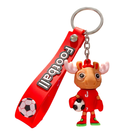 Jucarii, Copii & Bebe - Breloc Chei, Flippy, Model Cerb, Mascota de Fotbal, Cupa Mondiala, Accesoriu Pentru Chei si Rucsac, Cauciuc Moale, 26 g, 6.2 x 3.4 cm, Rosu