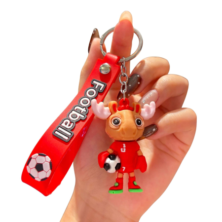 Breloc Chei, Flippy, Model Cerb, Mascota de Fotbal, Cupa Mondiala, Accesoriu Pentru Chei si Rucsac, Cauciuc Moale, 26 g, 6.2 x 3.4 cm, Rosu [5]