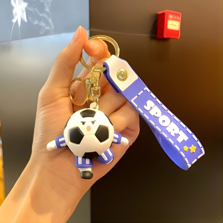 Breloc Chei, Flippy, Model Minge de Fotbal cu Casti, Cupa Mondiala, Accesoriu Pentru Chei si Rucsac, Material Acril, 50 g, Albastru [1]