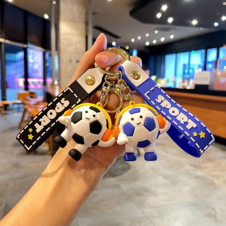 Breloc Chei, Flippy, Model Minge de Fotbal cu Casti, Cupa Mondiala, Accesoriu Pentru Chei si Rucsac, Material Acril, 50 g, Albastru Inchis [2]