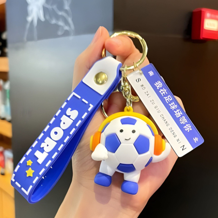 Breloc Chei, Flippy, Model Minge de Fotbal cu Casti, Mesaj Te aștept pe terenul de fotbal, Cupa Mondiala, Accesoriu Pentru Chei si Rucsac, Material Acril, 50 g, Albastru Inchis [1]