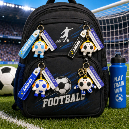 Breloc Chei, Flippy, Model Minge de Fotbal cu Casti, Mesaj Te aștept pe terenul de fotbal, Cupa Mondiala, Accesoriu Pentru Chei si Rucsac, Material Acril, 50 g, Albastru Inchis [2]
