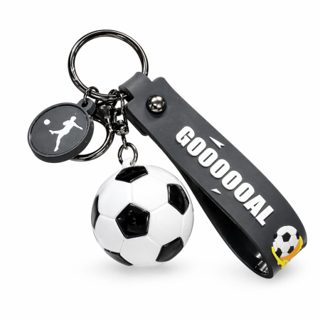 Jucarii, Copii & Bebe - Breloc Chei, Flippy, Model Minge de Fotbal, Cupa Mondiala, Accesoriu Pentru Chei si Rucsac, Material Acril, 50 g, Alb/Negru