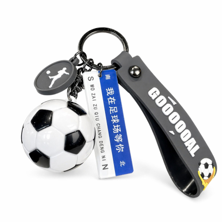Jucarii, Copii & Bebe - Breloc Chei, Flippy, Model Minge de Fotbal, Mesaj Următoarea Oprire: Stadion de fotbal, Cupa Mondiala, Accesoriu Pentru Chei si Rucsac, Material Acril, 50 g, Albastru/Negru