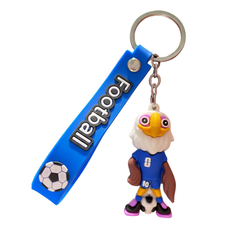 Jucarii, Copii & Bebe - Breloc Chei, Flippy, Model Vultur, Mascota de Fotbal, Cupa Mondiala, Accesoriu Pentru Chei si Rucsac, Cauciuc Moale, 26 g, 6.2 x 3.4 cm, Albastru