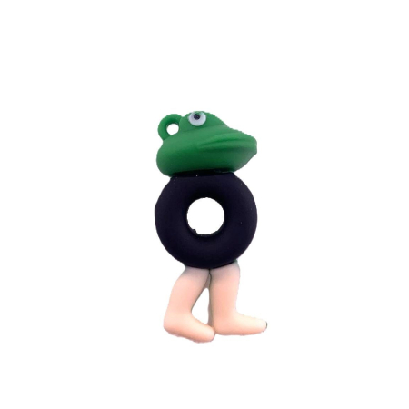 Jucarii creative - Breloc de Chei din Silicon, Flippy, Figurina Brainrot Broscuta cu Anvelopa Boneca Ambalabu, 4 cm, Negru/Verde