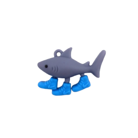 Jucarii creative - Breloc de Chei din Silicon, Flippy, Figurina Brainrot Tralalero Tralala, 4 cm, Gri/Albastru