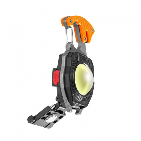 Kit-uri Supravietuire si Accesorii Camping - Breloc Multifunctional, Flippy, Model W5147, Kit Supravietuire, Lanterna, Bricheta, Fluier, din ABS/Aluminiu, Alimentare USB, Negru/Portocaliu