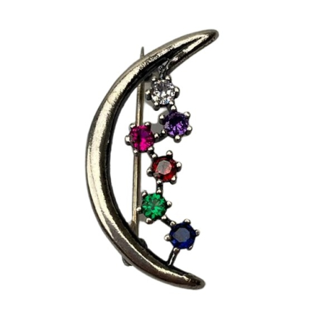 Bijuterii argint - Brosa Argint 925 Semiluna cu Pietre Colorate