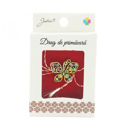 Martisoare Brosa Primavara - Brosa Mica in Cutie Fluture cu Pietre