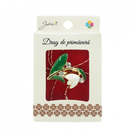 Martisoare Brosa Primavara - Brosa Mica in Cutie Ghiocel cu Pietre