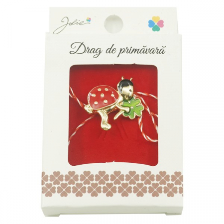 Martisoare Brosa Primavara - Brosa Mica in Cutie Jolie model Buburuza cu Trifoi