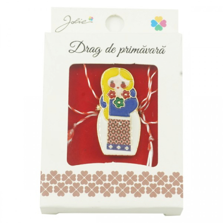 Sub 99 Lei - Brosa Mica in Cutie Jolie model Fata cu Buchet de Flori