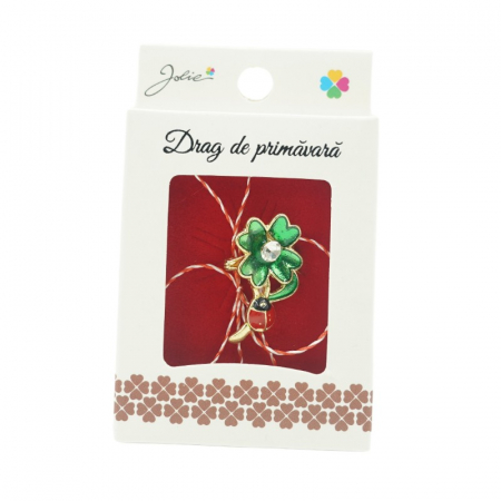 Martisoare Brosa Primavara - Brosa Mica in Cutie Trifoi cu Gargarita