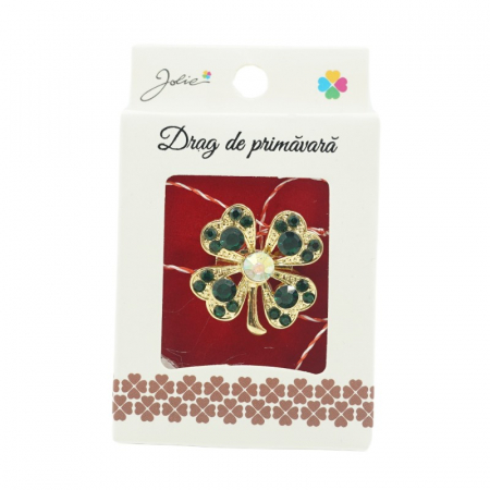 Martisoare Brosa Primavara - Brosa Mica in Cutie Trifoi cu Perla