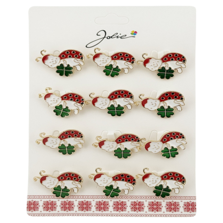 Sub 99 Lei - Brose Martisor, Jolie, Set 12 Bucati, Buburuza Cu Trifoi, Metal, 3 cm, Multicolor
