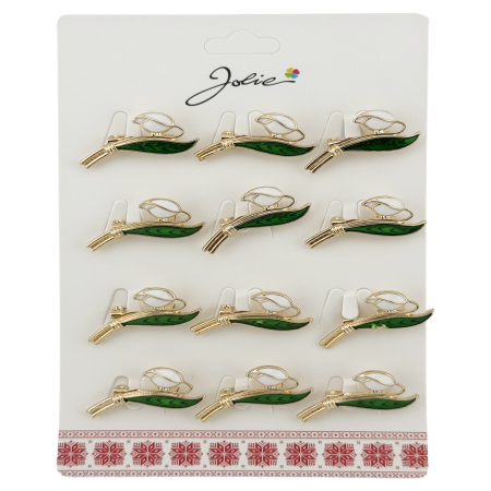 Sub 99 Lei - Brose Martisor, Jolie, Set 12 Bucati, Model Primavara Ghiocel, Brose din Metal, Aspect Lacuit, Alb