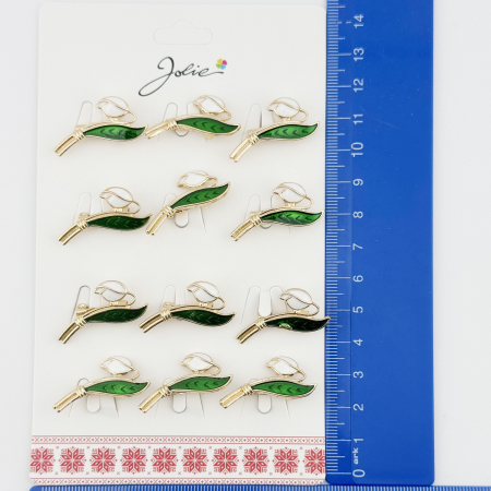 Brose Martisor, Jolie, Set 12 Bucati, Model Primavara Ghiocel, Brose din Metal, Aspect Lacuit, Alb [1]