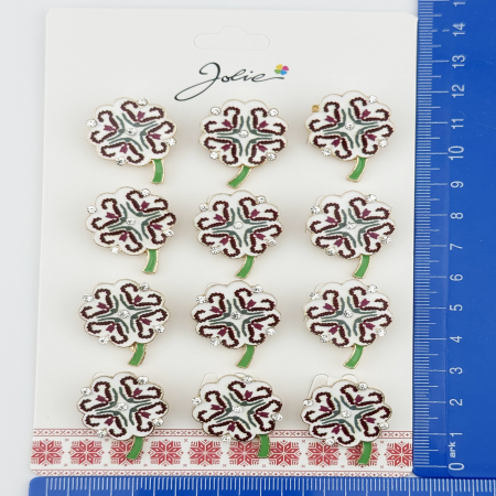 Brose Martisor, Jolie, Set 12 Bucati, Model Trifoi Traditional, Metal, 3 cm, Alb [1]