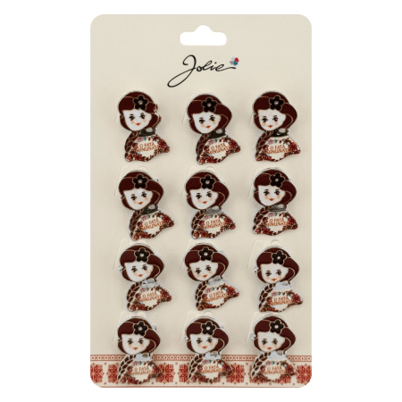 Sub 99 Lei - Brose Martisor Primavara, Jolie, Set 12 Bucati, Model cu Mesaj O Fata Minunata, Brosa din Metal, 3 x 2 cm per Bucata, Rosu inchis
