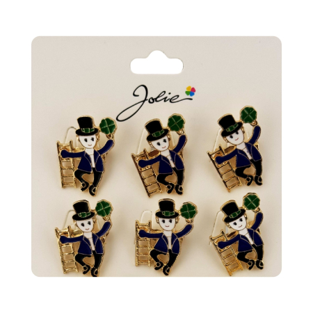 Brose Martisor Primavara Jolie, Set 12 Bucati, Model Elf cu Trifoi Norocos, Brosa din Metal, 3 x 2 cm per Bucata, Albastru inchis [2]