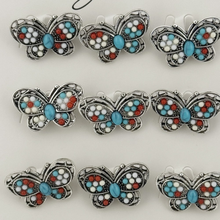 Brose Martisor Primavara, Jolie, Set 12 Bucati, Model Fluture cu Pietre, Brosa din Metal, 3 x 2 cm per Bucata, Argintiu [2]