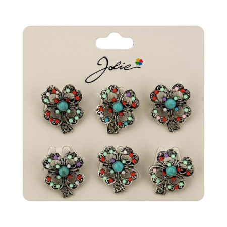 Brose Martisor Primavara, Jolie, Set 12 Bucati, Model Trifoi cu Pietre Decorative, Brosa din Metal, Dimensiune 3 x 2 cm per Bucata, Argintiu/Albastru deschis [2]