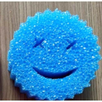 Ustensile de bucatarie - Burete de Vase, Flippy, Rotund Model Smiley Face, 10x4 cm, Albastru