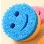 Pentru Casa si Camping - Burete de Vase, Flippy, Rotund Model Smiley Face, 10x4 cm, Albastru Deschis